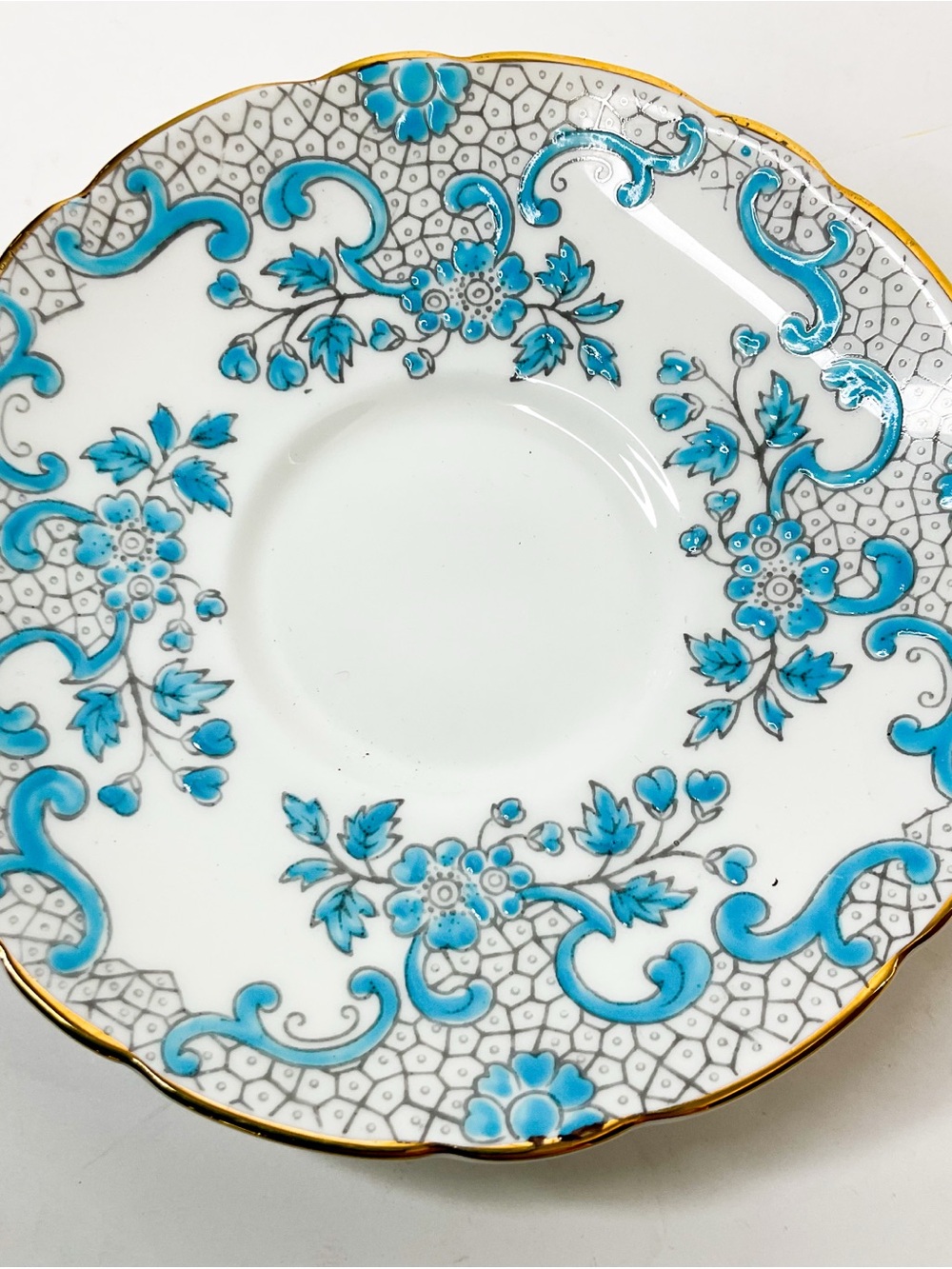 Vintage Blue Floral Bone China Saucers Gold Trim Set 2 - Picture 4 of 6
